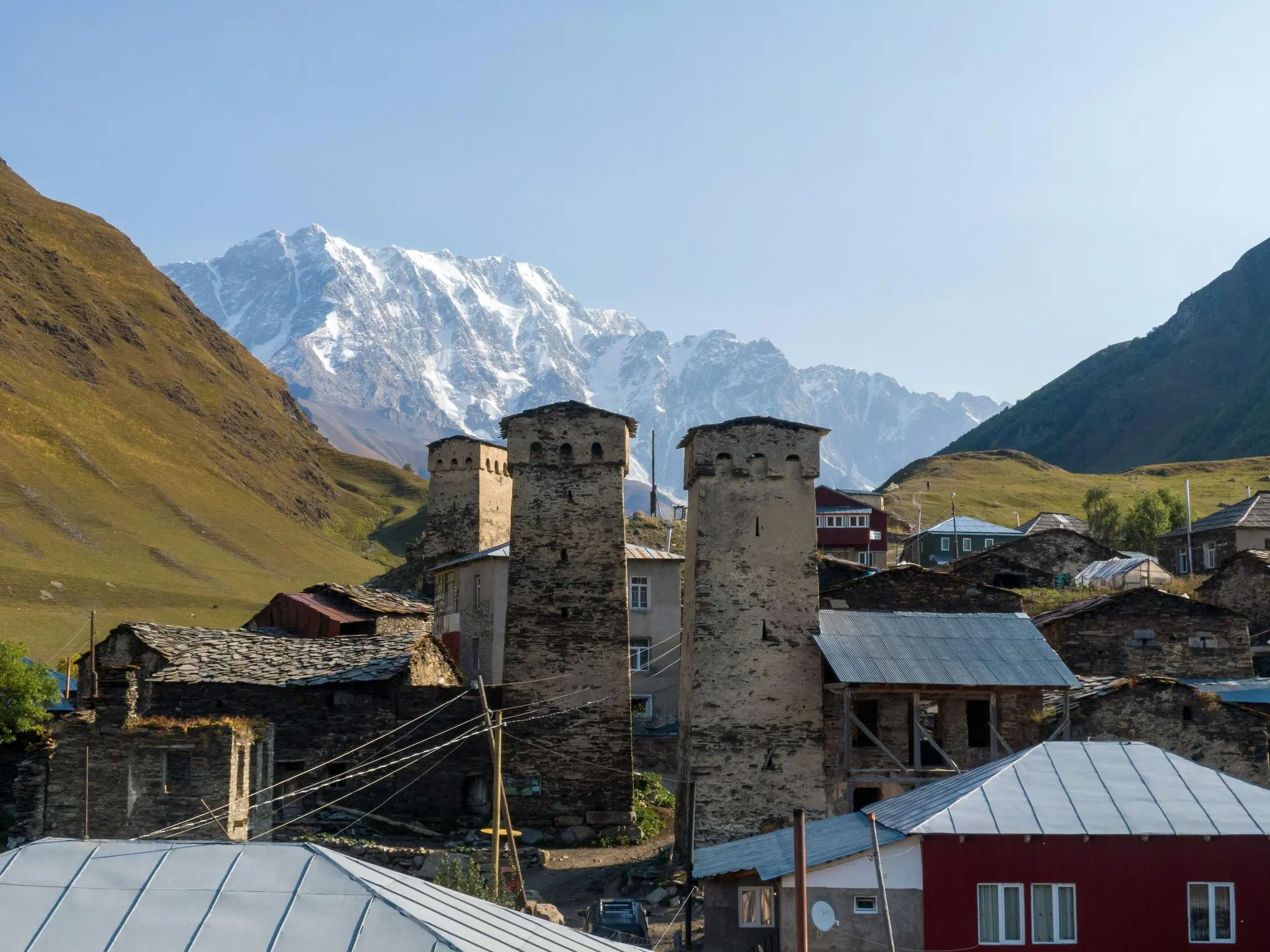 ancient stone towers in a mountain village, Georgia